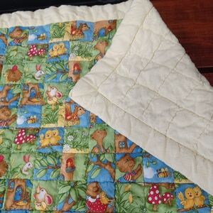 Handmade Reversible Quilted Crib Blanket Bedding PlayMat Animal Woodland Pattern